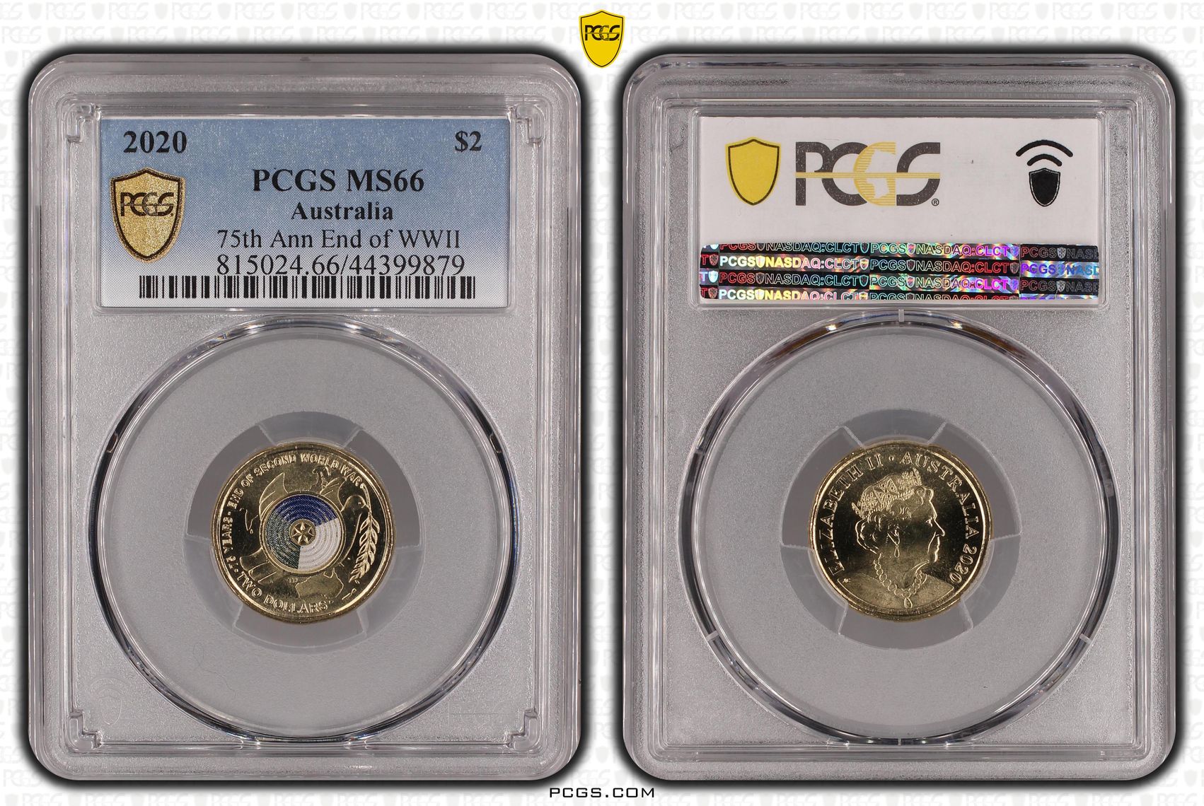 2020 $2 Coloured 75th Anniversary End of WWII PCGS Graded Coin MS66